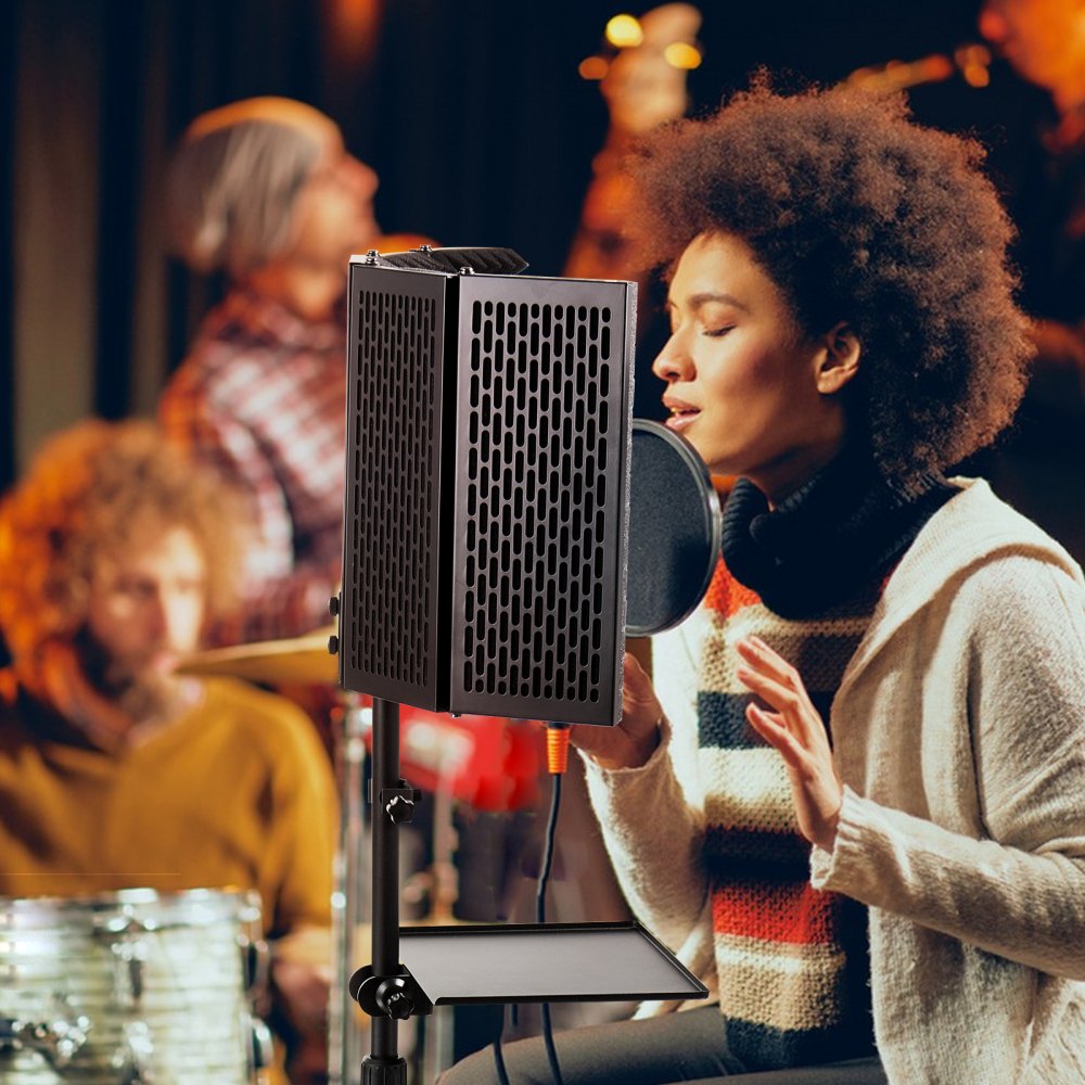 VEVOR geluidsisolatiepaneel, 5-paneels ontwerp, draagbare studiomicrofoon geluidsabsorber, inclusief popfilter, verstelbare vloerstandaard en microfoonadapter, compatibel met Blue Yeti en condensatormicrofoons
