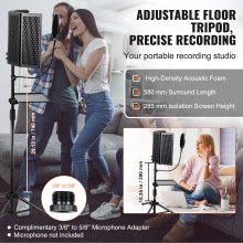 VEVOR Microfoon Isolatie Schild 5-delig met Popfilter Vloerstandaard