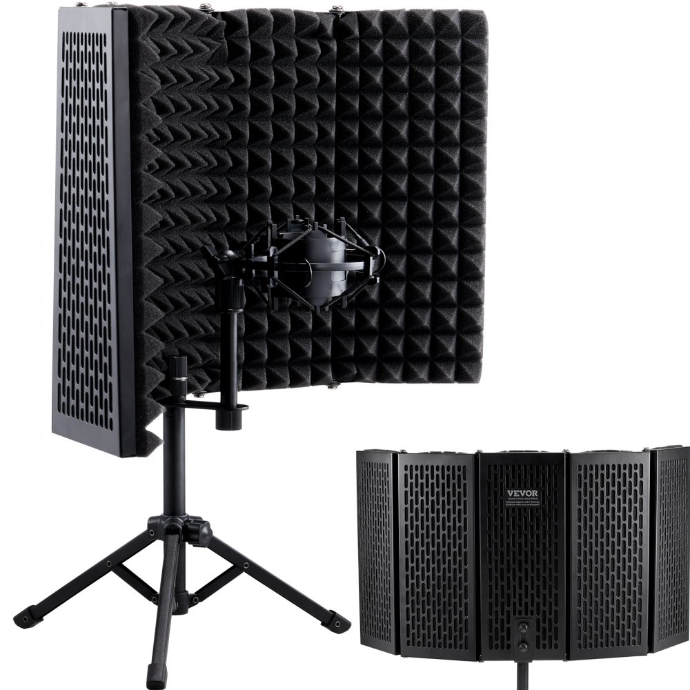 VEVOR Microphone Isolation Shield, 5-Piece Acoustic Shield for Studio Microphones with Pop Filter, Tabletop Stand, Microphone Adapter, Compatible with Blue Yeti and Condenser Microphones