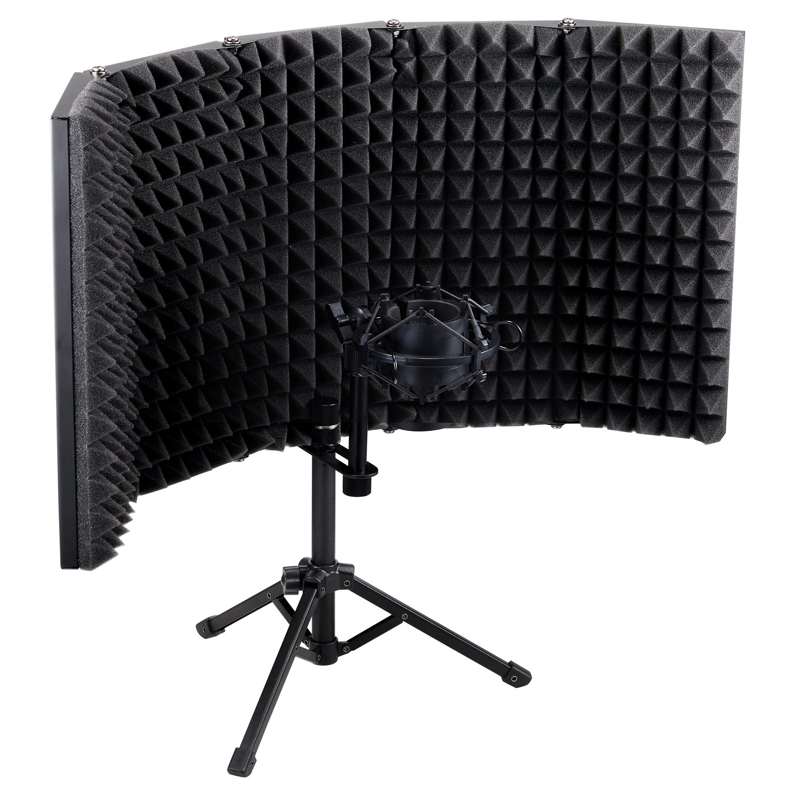 VEVOR Microphone Isolation Shield, 5-Piece Acoustic Shield for Studio Microphones with Pop Filter, Tabletop Stand, Microphone Adapter, Compatible with Blue Yeti and Condenser Microphones