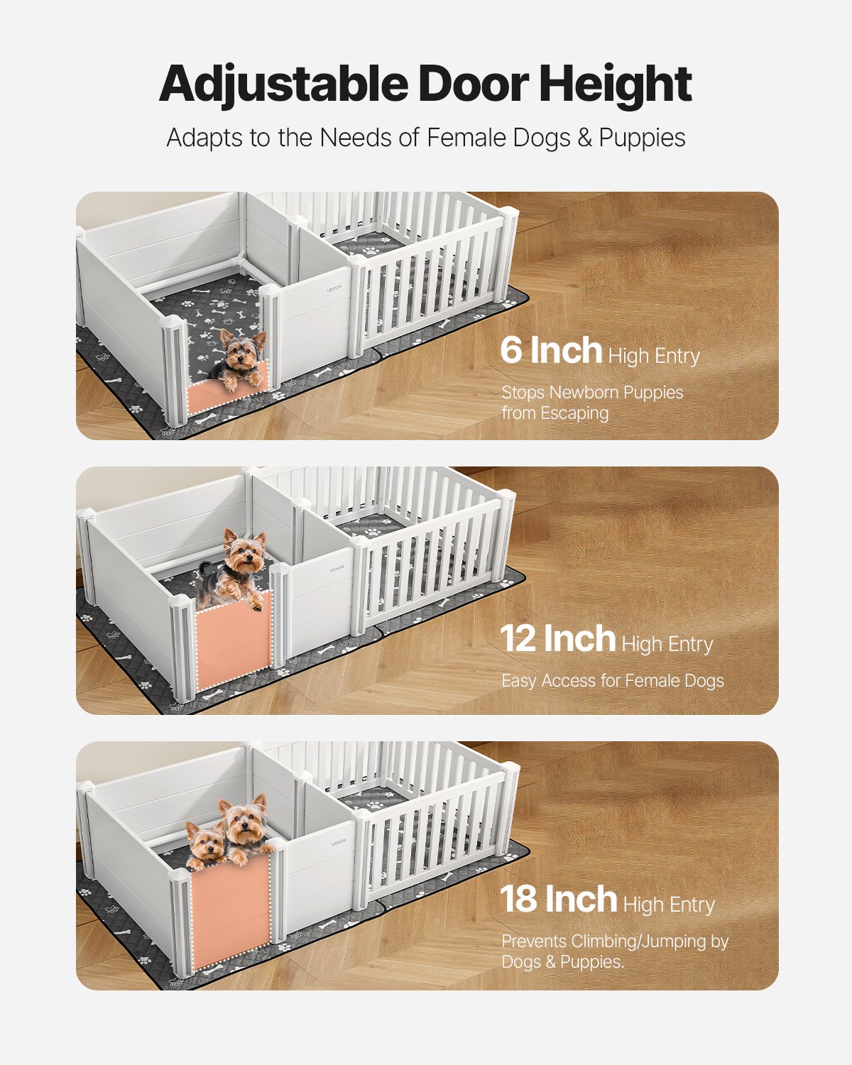 VEVOR Puppy Werpbox, 186,5 x 97 x 50 cm, Hondenren, met in hoogte verstelbare deur, Puppy Werpbox, Wasbare Pee Pad, PVC Plastic Werpbox voor Middelgrote Honden