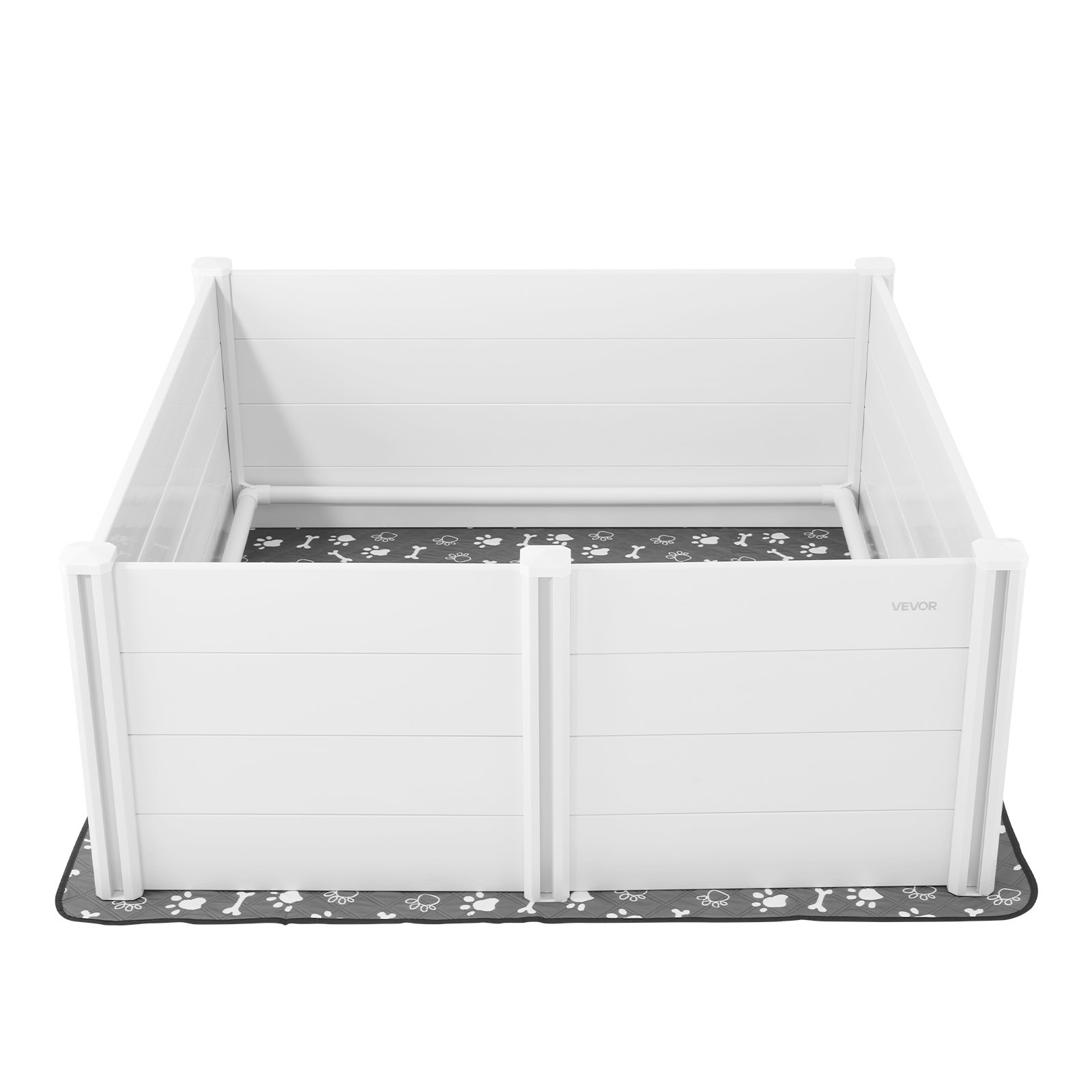 VEVOR Werpbox voor honden, 1520 x 1520 x 610 mm, kunststof PVC puppyren met in hoogte verstelbare deur en wasbare plasmat, puppybench voor extra grote honden, melkwit