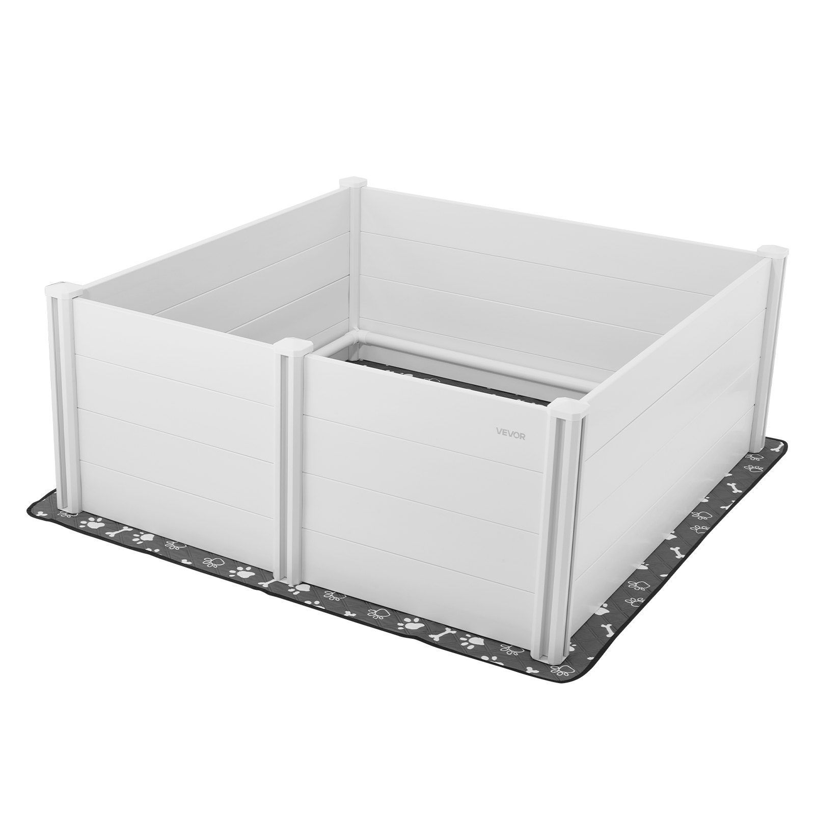 VEVOR Werpbox voor honden, 1520 x 1520 x 610 mm, kunststof PVC puppyren met in hoogte verstelbare deur en wasbare plasmat, puppybench voor extra grote honden, melkwit