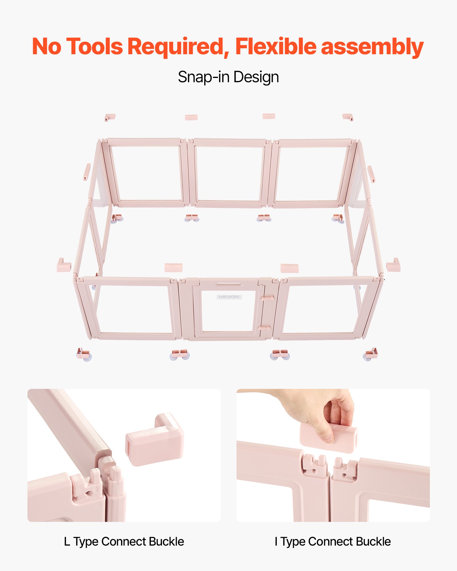 VEVOR Puppy Werpbox, 1540x1000x600 mm, Puppy Speelpen, met Transparante Vensters en Slot, Roze Frame, Hondenren, Dierenren, Werpbox voor Middelgrote Honden