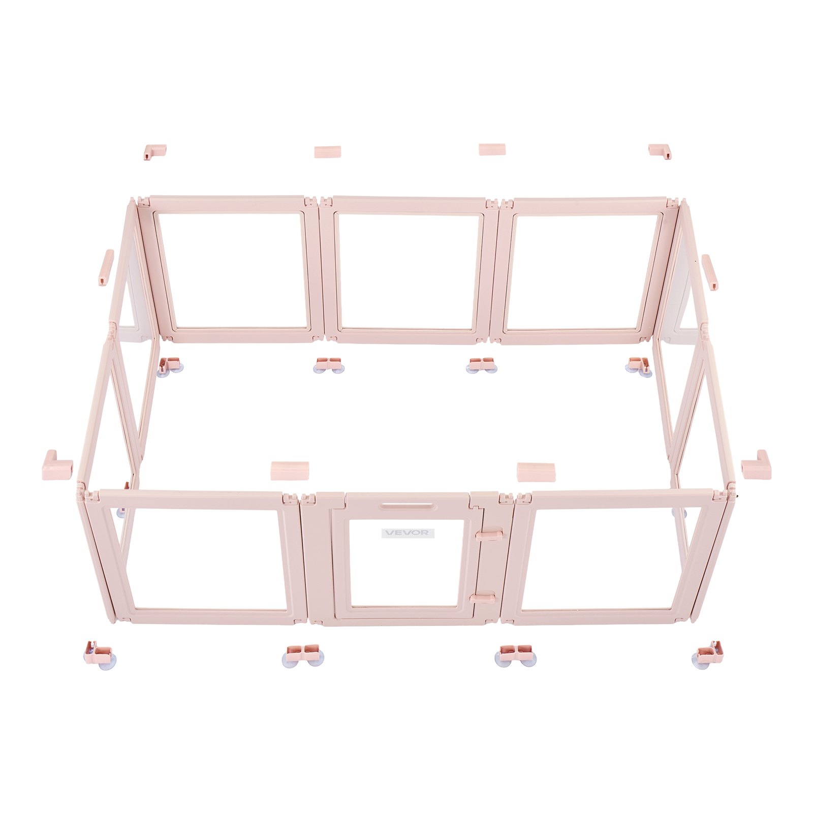 VEVOR Puppy Werpbox, 1540x1000x600 mm, Puppy Speelpen, met Transparante Vensters en Slot, Roze Frame, Hondenren, Dierenren, Werpbox voor Middelgrote Honden