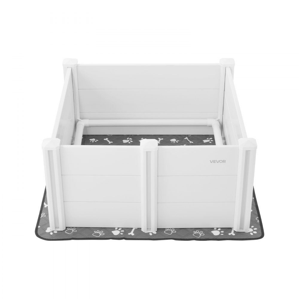 VEVOR Dogs Whelping Box, 38.6 x 38.6 x 18.1 inch, Plastic PVC Puppies Playpen with Height Adjustable Door and Washable Pee Pad, Anti-Deformation Indoor Puppy Play Pen for Medium Breed Dogs, Milk White