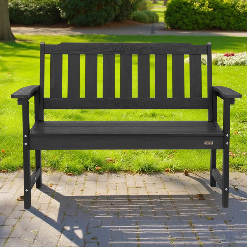 VEVOR Tuinbank Tuinmeubelen Banken 128 cm 363 kg Draagvermogen voor 2-3 Personen, Weerbestendig Kunststof Frame met Rugleuning & Brede Armleuningen, Patio Bank voor Tuin Park Tuin Veranda, Zwart