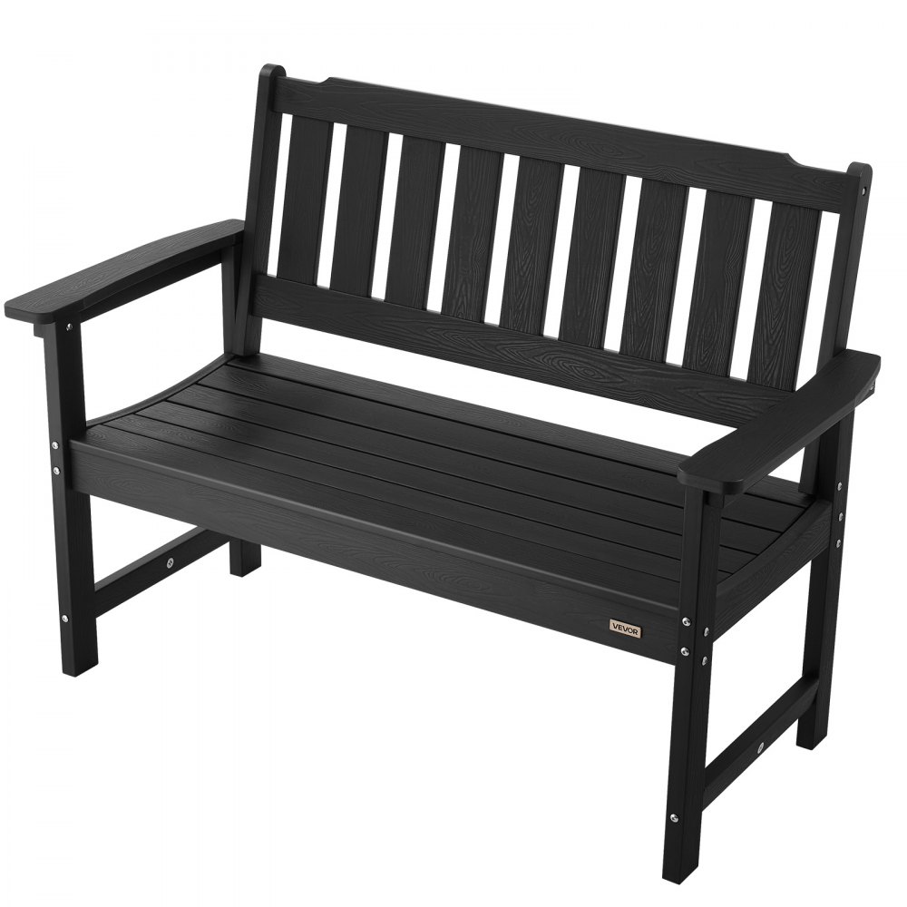 VEVOR Tuinbank Tuinmeubelen Banken 128 cm 363 kg Draagvermogen voor 2-3 Personen, Weerbestendig Kunststof Frame met Rugleuning & Brede Armleuningen, Patio Bank voor Tuin Park Tuin Veranda, Zwart