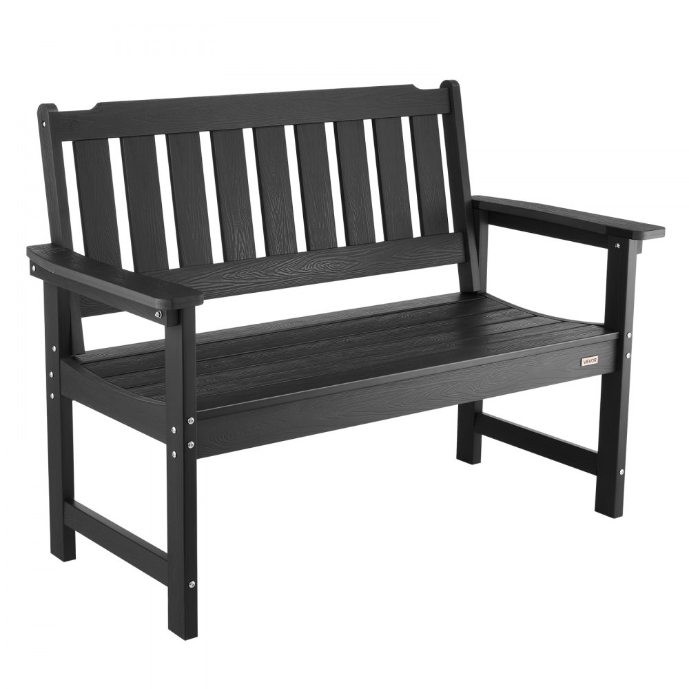 VEVOR Tuinbank Tuinmeubelen Banken 128 cm 363 kg Draagvermogen voor 2-3 Personen, Weerbestendig Kunststof Frame met Rugleuning & Brede Armleuningen, Patio Bank voor Tuin Park Tuin Veranda, Zwart