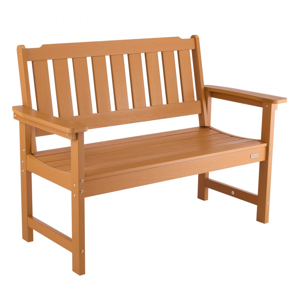 VEVOR Tuinbank Tuinmeubelen Banken 128 cm 363 kg Draagvermogen voor 2-3 personen, Weerbestendig kunststof frame met rugleuning en brede armleuningen, Patiobank voor tuin, park, tuin, houtkleur