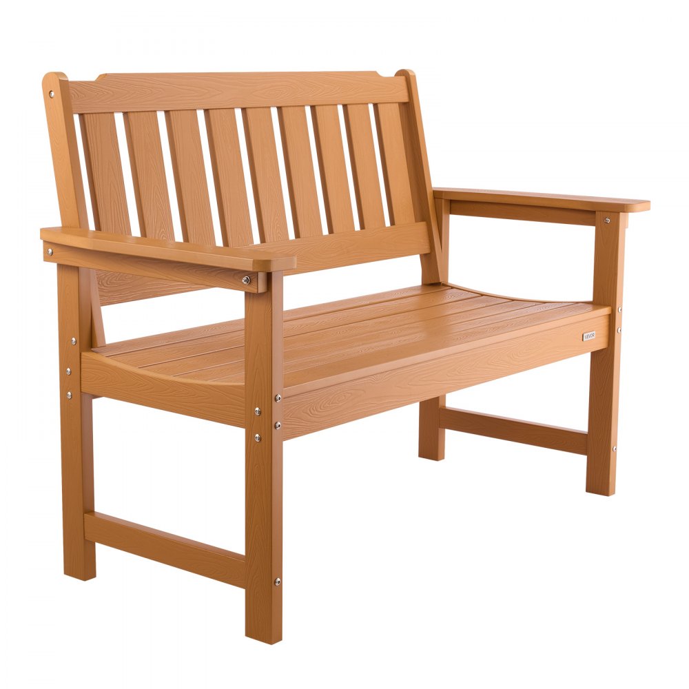 VEVOR Tuinbank Tuinmeubelen Banken 128 cm 363 kg Draagvermogen voor 2-3 personen, Weerbestendig kunststof frame met rugleuning en brede armleuningen, Patiobank voor tuin, park, tuin, houtkleur