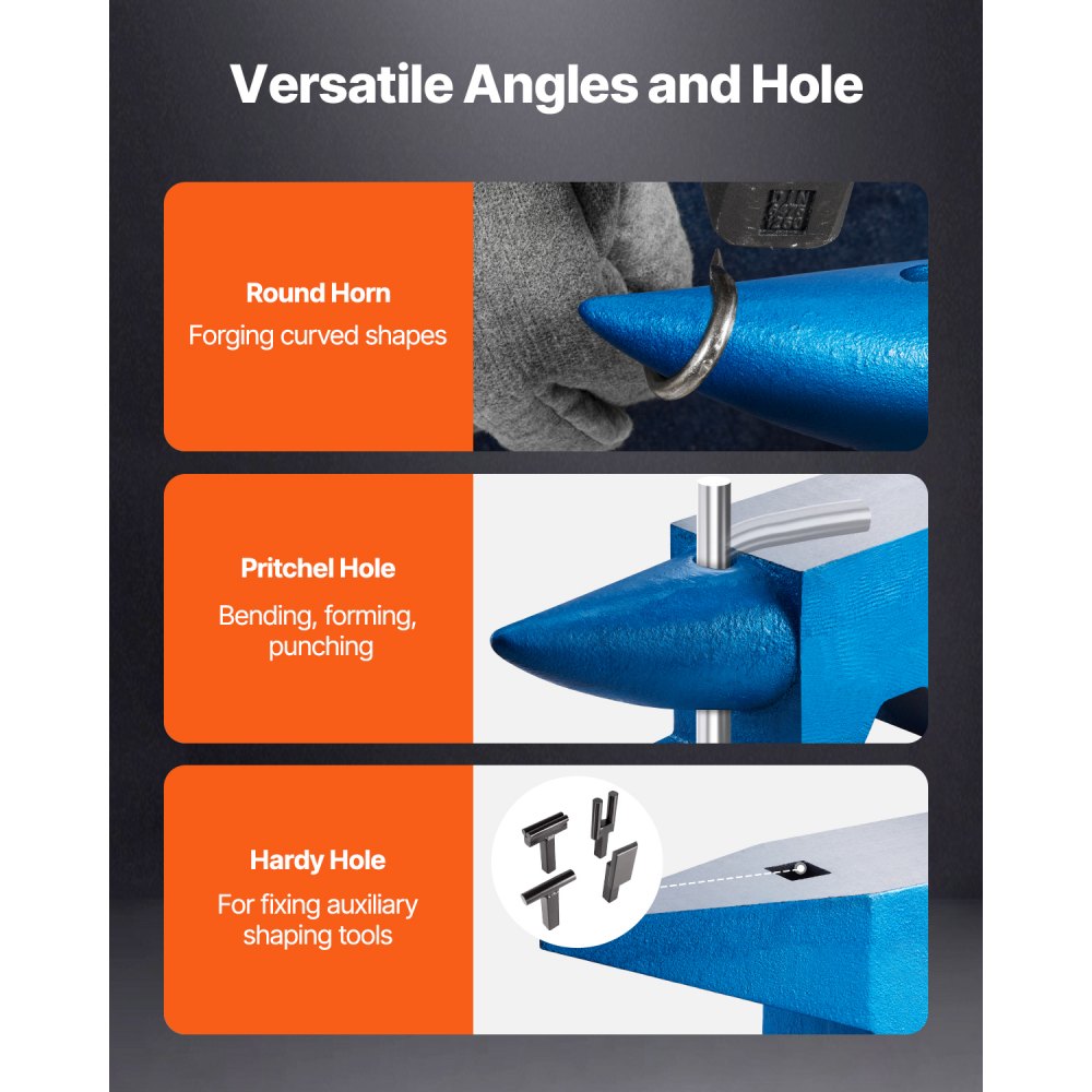 VEVOR Smid Aambeeld, 60KG Hoorn Aambeeld, 665 mm Lengte Aambeeld Gereedschap, Draagbaar Gietijzer Gesmeed Staal Smid Forge Aambeeld Tool, Gewicht Stalen Aambeeld Smid met Rond en Vierkant Gat, Blauw