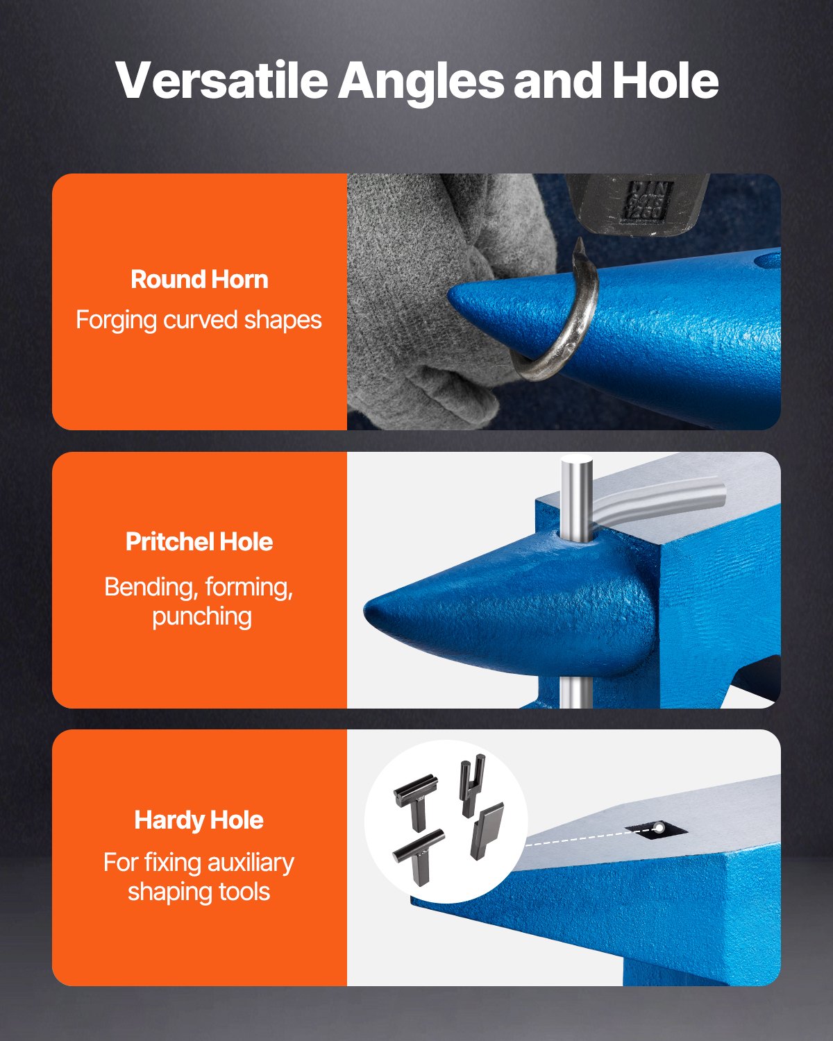 VEVOR Smid Aambeeld, 60KG Hoorn Aambeeld, 665 mm Lengte Aambeeld Gereedschap, Draagbaar Gietijzer Gesmeed Staal Smid Forge Aambeeld Tool, Gewicht Stalen Aambeeld Smid met Rond en Vierkant Gat, Blauw