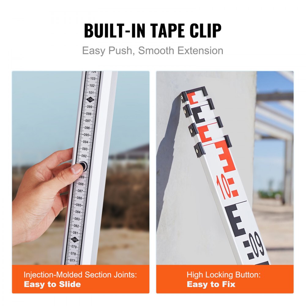 VEVOR aluminium meetlat, 4 m metrische telescopische meetlat, dubbelzijdige schaal in cm/mm, waterpasstok, meetlat van aluminiumlegering met waterpas en draagtas voor het meten van huizen, muren en vloeren