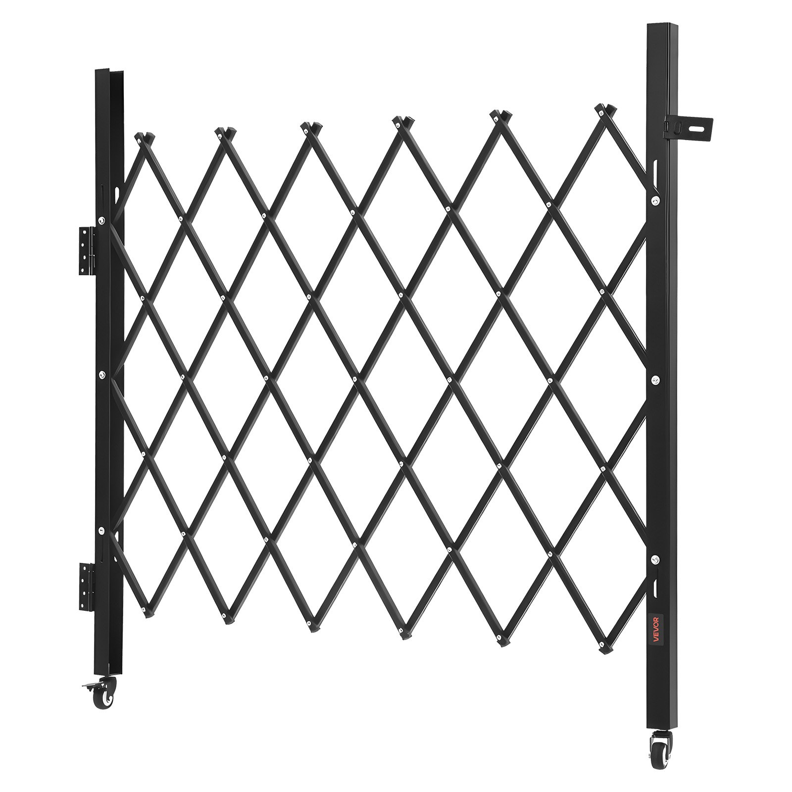 VEVOR Single Folding Security Gate, Lockable Scissor Gate with 360° Swivel Casters, Outdoor Barricade Steel Retractable Gates, for Entry Security, Garage, Warehouse & Pool, 43.31 x 51.57 in (W x H)