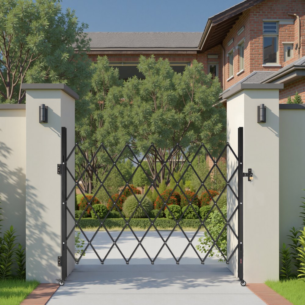 VEVOR Security Gate (enkel) Afsluitbare opvouwbare schaarpoort met 360° zwenkwielen, intrekbare stalen poorten voor buiten, voor toegangscontrole, garage, magazijn, opvouwbare poort 180 x 161 cm (B x H) Zwart