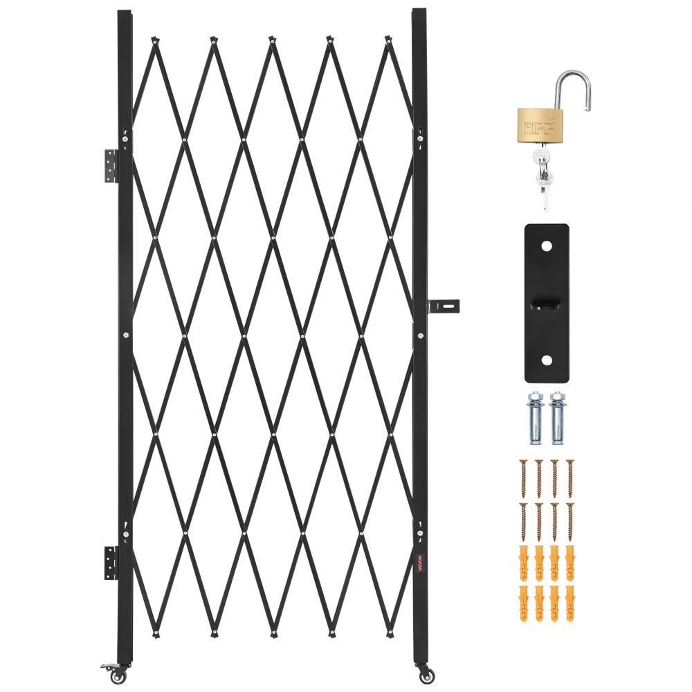 VEVOR Security Gate (enkel) afsluitbare opvouwbare schaarpoort met 360° zwenkwielen, intrekbare stalen poorten voor buiten, voor toegangscontrole, garage, magazijn, opvouwbare poort 1260 x 1975 mm (B x H) zwart