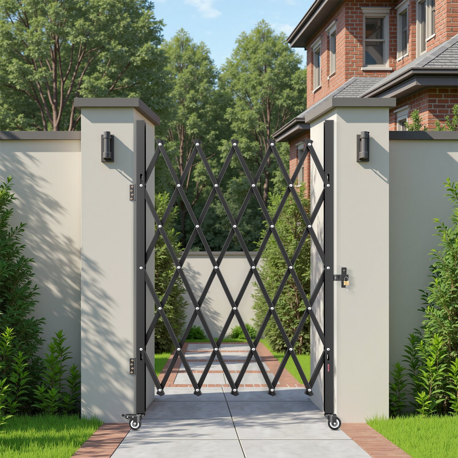 VEVOR Security Gate (enkel) afsluitbare opvouwbare schaarpoort met 360° zwenkwielen, intrekbare stalen poorten voor buiten, voor toegangscontrole, garage, magazijn, opvouwbare poort 1260 x 1975 mm (B x H) zwart