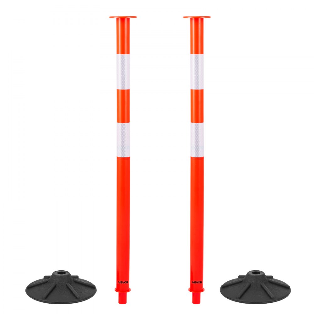 VEVOR 2 Pack Traffic Delineator Posts, 871 mm Traffic Safety Cones with Weighted Base, Reflective Strips and Chain, Heavy Duty Delineator Posts for Construction Site, Parking Lot, Crowd Control, Red