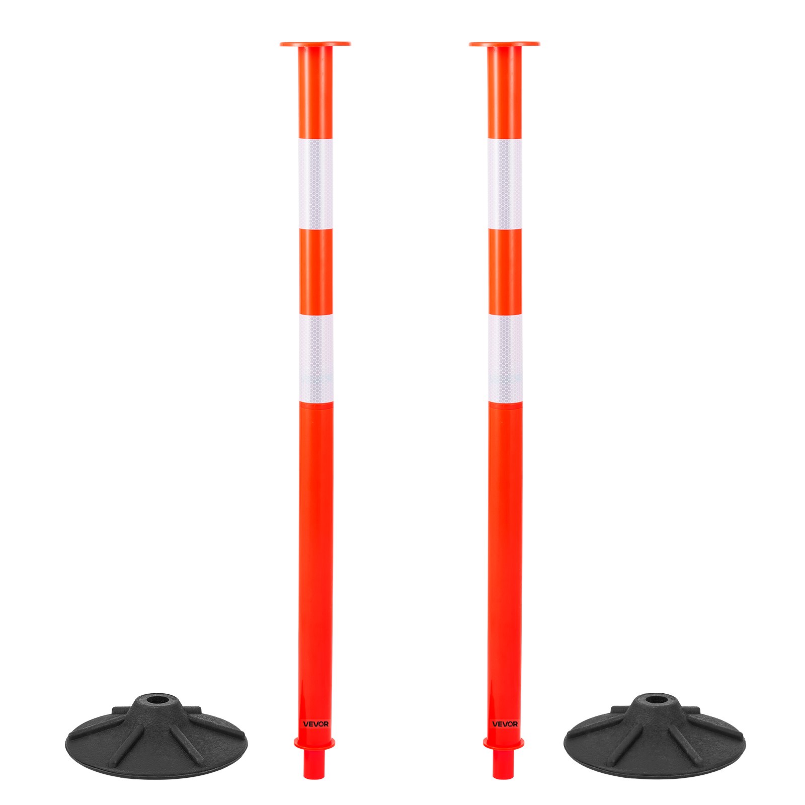 VEVOR 2 Pack Traffic Delineator Posts, 871 mm Traffic Safety Cones with Weighted Base, Reflective Strips and Chain, Heavy Duty Delineator Posts for Construction Site, Parking Lot, Crowd Control, Red