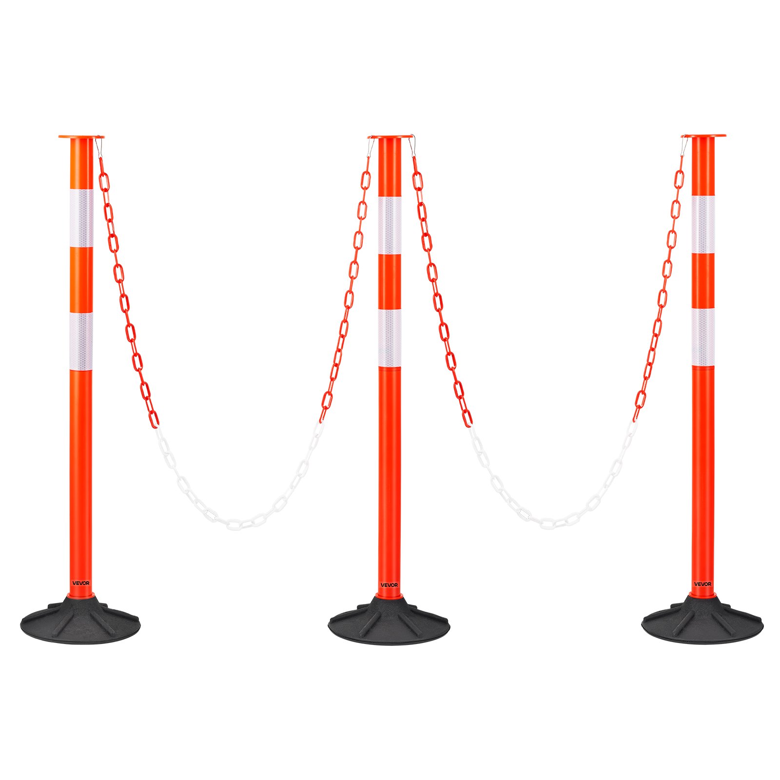 VEVOR 2 Pack Traffic Delineator Posts, 871 mm Traffic Safety Cones with Weighted Base, Reflective Strips and Chain, Heavy Duty Delineator Posts for Construction Site, Parking Lot, Crowd Control, Red
