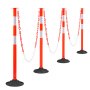 VEVOR 4 Pack Traffic Delineator Posts, 871 mm Traffic Safety Cones with Weighted Base, Reflective Strips and Chain, Heavy Duty Delineator Posts for Construction Site, Parking Lot, Crowd Control, Red