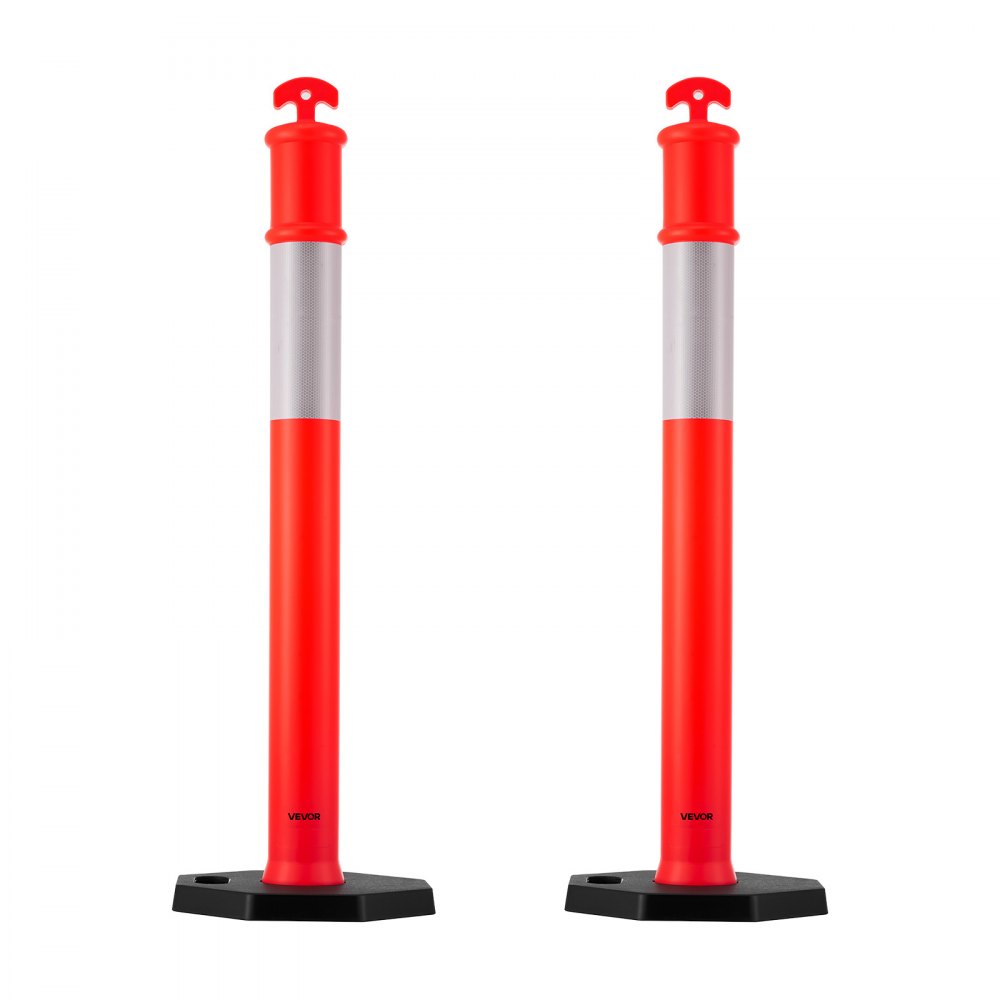 VEVOR 2 Pack Traffic Delineator Posts, 1140 mm Traffic Safety Cones with Weighted Base and Reflective Strips, Heavy Duty Delineator Posts for Construction Site, Parking Lot, Crowd Control, Red