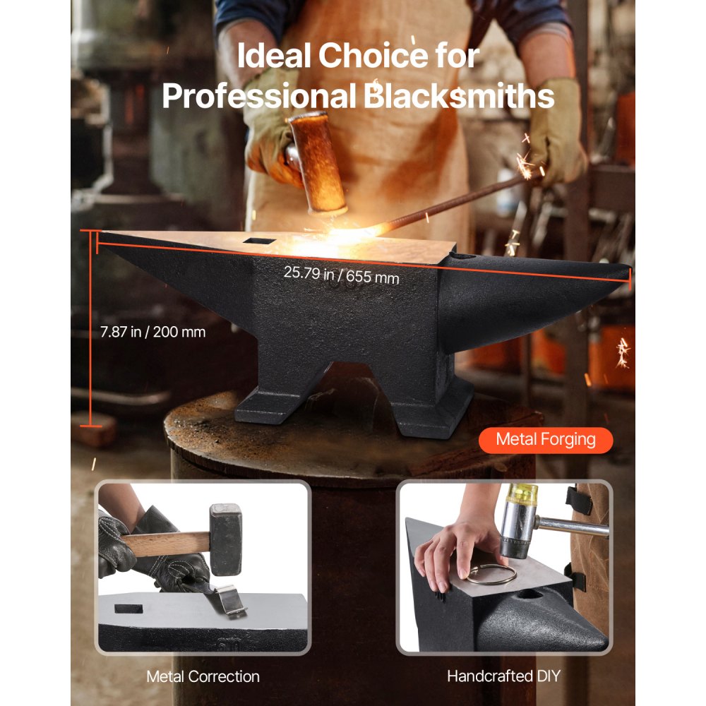 VEVOR Smid Aambeeld, 60kg Enkele Hoorn Aambeeld, 67cm Leng Aambeeld Gereedschap, Hoge Hardheid Gietijzer Gesmeed Staal Smid Forge Aambeeld Tool, Stalen Aambeeld Smid met Groot Aanrecht Stabiele Basis