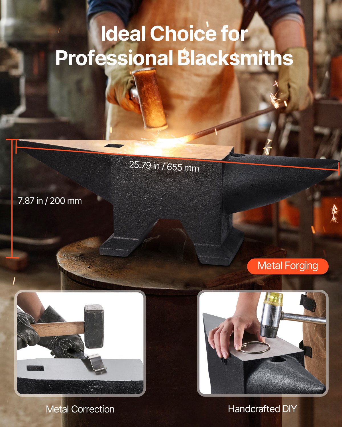 VEVOR Smid Aambeeld, 60kg Enkele Hoorn Aambeeld, 67cm Leng Aambeeld Gereedschap, Hoge Hardheid Gietijzer Gesmeed Staal Smid Forge Aambeeld Tool, Stalen Aambeeld Smid met Groot Aanrecht Stabiele Basis