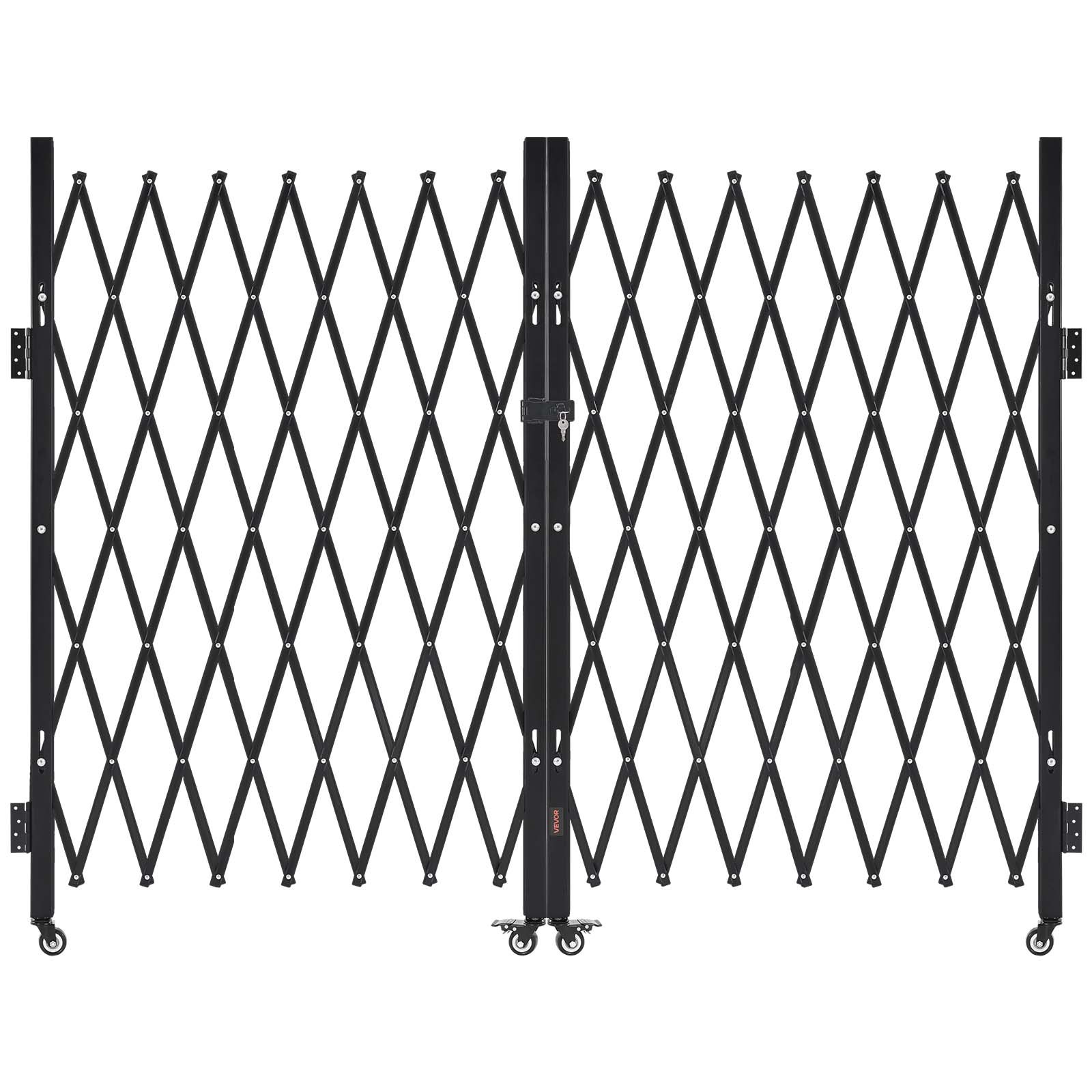 VEVOR Double Folding Security Gate, Lockable Scissor Gate with 360° Swivel Casters, Outdoor Barricade Steel Retractable Gates, for Entry Security, Garage, Warehouse & Pool, 145.67 x 63.19 in (W x H)
