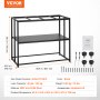 VEVOR aquarium stand with mdf and q195 steel, 40-gallon load capacity, black color, hardware included.