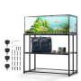 VEVOR aquarium stand with a stocked fish tank, lower shelf storage, and assembly hardware.