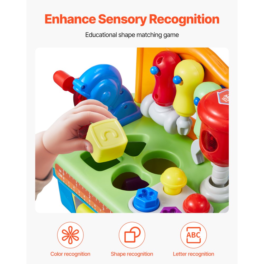 VEVOR Musical Workbench Toy, Sounds & Lights, Musical Learning Workbench for Toddler Age 2 Years and Up, Baby Pretend Play Tool Set, Infant Shape Sorter Activities, Kids Pounding Game, Boys & Girls