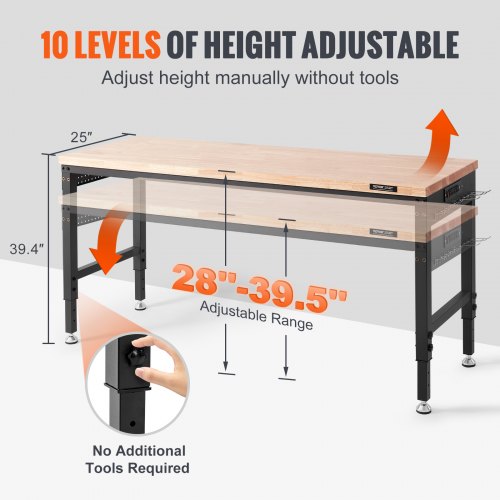 VEVOR Werkbank, garage, werkplaats, werktafel, 183 x 64 x 97 cm, in hoogte verstelbaar 72-97 cm, werkbank, hard houten blad, stalen frame, multifunctionele werkbank voor doe-het-zelf reparaties VEVOR Werkbank, garage, werkplaats, werktafel, 183 x 64 x 97 cm, in hoogte verstelbaar 72-97 cm, werkbank, hard houten blad, stalen frame, multifunctionele werkbank voor doe-het-zelf reparaties