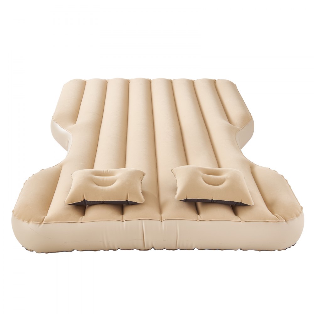 VEVOR Car Air Mattress, Fits Tesla Model Y (2020-2024), Inflatable Car Camping Mattress, Flocking Thickened Blow Up Travel Beds, Durable Portable Sleeping Pad with Built in Pump, 2 Pillows, Beige