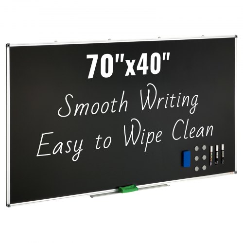 VEVOR schoolbord, krijtbord met aluminium frame, 175 x 100 cm droog uitwisbaar bord, inclusief 1 magneetdoekje en 3 droog uitwisbare markers, zwart oppervlak