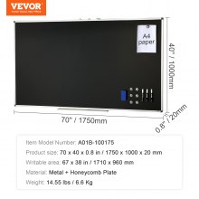 VEVOR Black Board, 70 x 40 inch Large Chalkboard with Aluminum Frame, Black Boards Dry Erase Includes 1 Magnetic Erase & 3 Dry Erase Markers, Black Surface, for Office Home and School