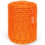 VEVOR double braided polyester rope, orange with black pattern, rolled into a neat coil with a VEVOR tag.