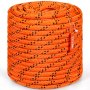 orange VEVOR arborist rigging rope coiled neatly with black and white patterns.