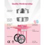 VEVOR Elektrische Suikerspinmachine Commerciële Suikerspinmachine met Kar (1000W) met 52cm RVS Kom & Suikerschep & Lade, Perfect voor Kinderfeestjes Familiefeestjes Roze