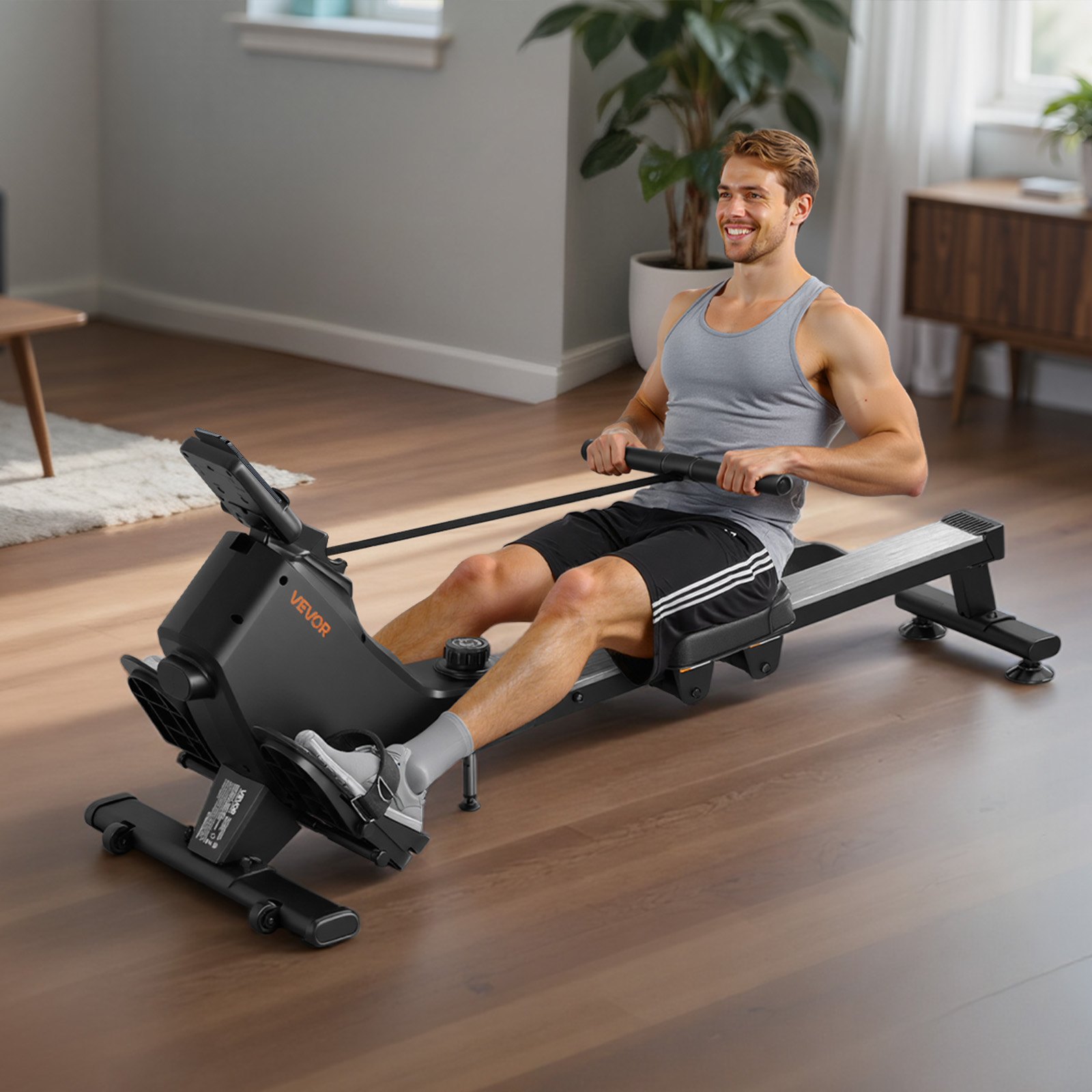 VEVOR stille magnetische roeimachine met 16 weerstandsniveaus, opvouwbare roeimachine voor thuisgebruik met soepel katrolsysteem en LCD-monitor, compatibel met Bluetooth-app, maximaal gebruikersgewicht 158 ​​kg