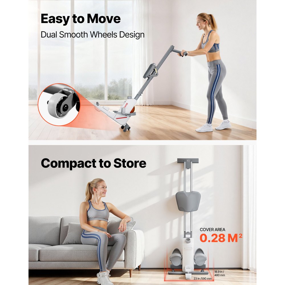 VEVOR stille magnetische roeitrainer, 16 instelbare weerstandsniveaus, opvouwbare roeitrainer voor thuisgebruik met dubbele glijrails en LCD-monitor, Bluetooth-app compatibel, draagvermogen 158 kg