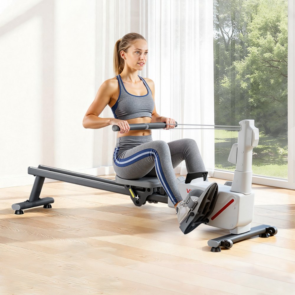 VEVOR stille magnetische roeimachine, 16 instelbare weerstandsniveaus, opvouwbare roeimachine voor thuisgebruik met dubbele glijrails en lcd-monitor, compatibel met Bluetooth-app, maximaal gebruikersgewicht 158 ​​kg