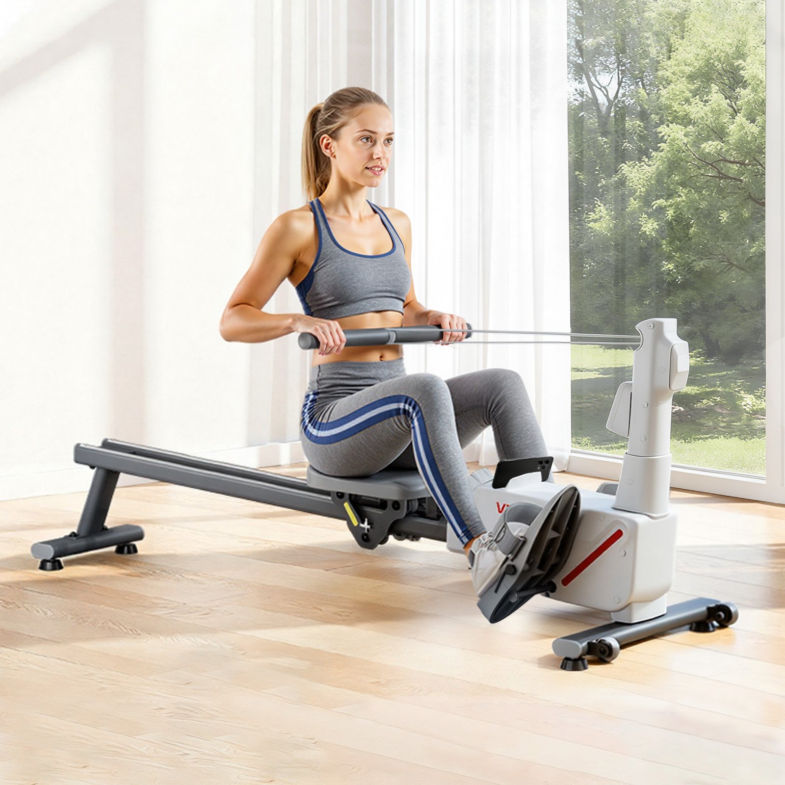 VEVOR stille magnetische roeimachine, 16 instelbare weerstandsniveaus, opvouwbare roeimachine voor thuisgebruik met dubbele glijrails en lcd-monitor, compatibel met Bluetooth-app, maximaal gebruikersgewicht 158 ​​kg