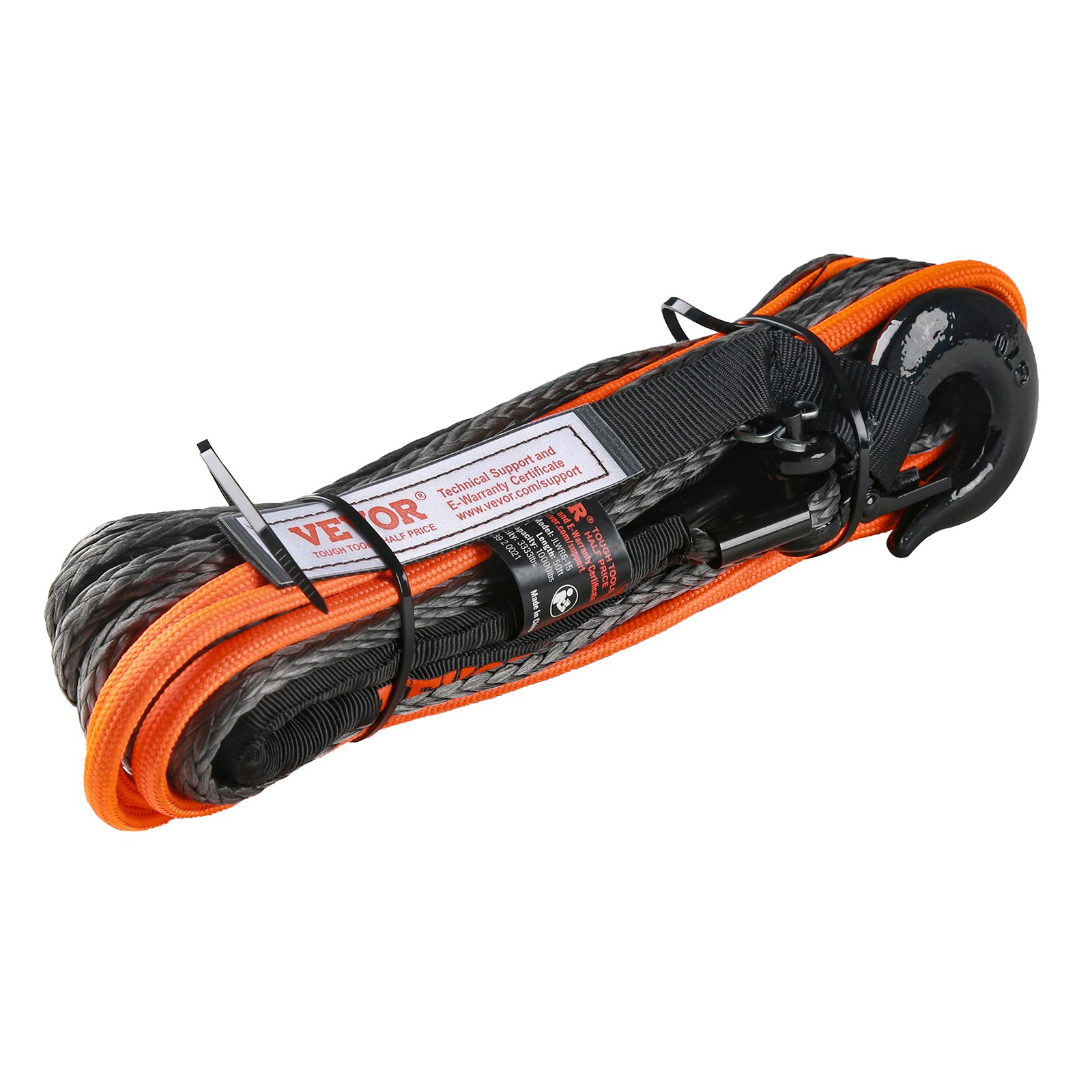 VEVOR kunststof touw 6,4 mm x 15,2 m lier synthetisch touw gemaakt van 12 strengen hoogmoleculaire polyethyleenvezels lierkabel Powerline Ideaal voor het trekken van ATV's UTV's auto's SUV's en grote terreinwagens