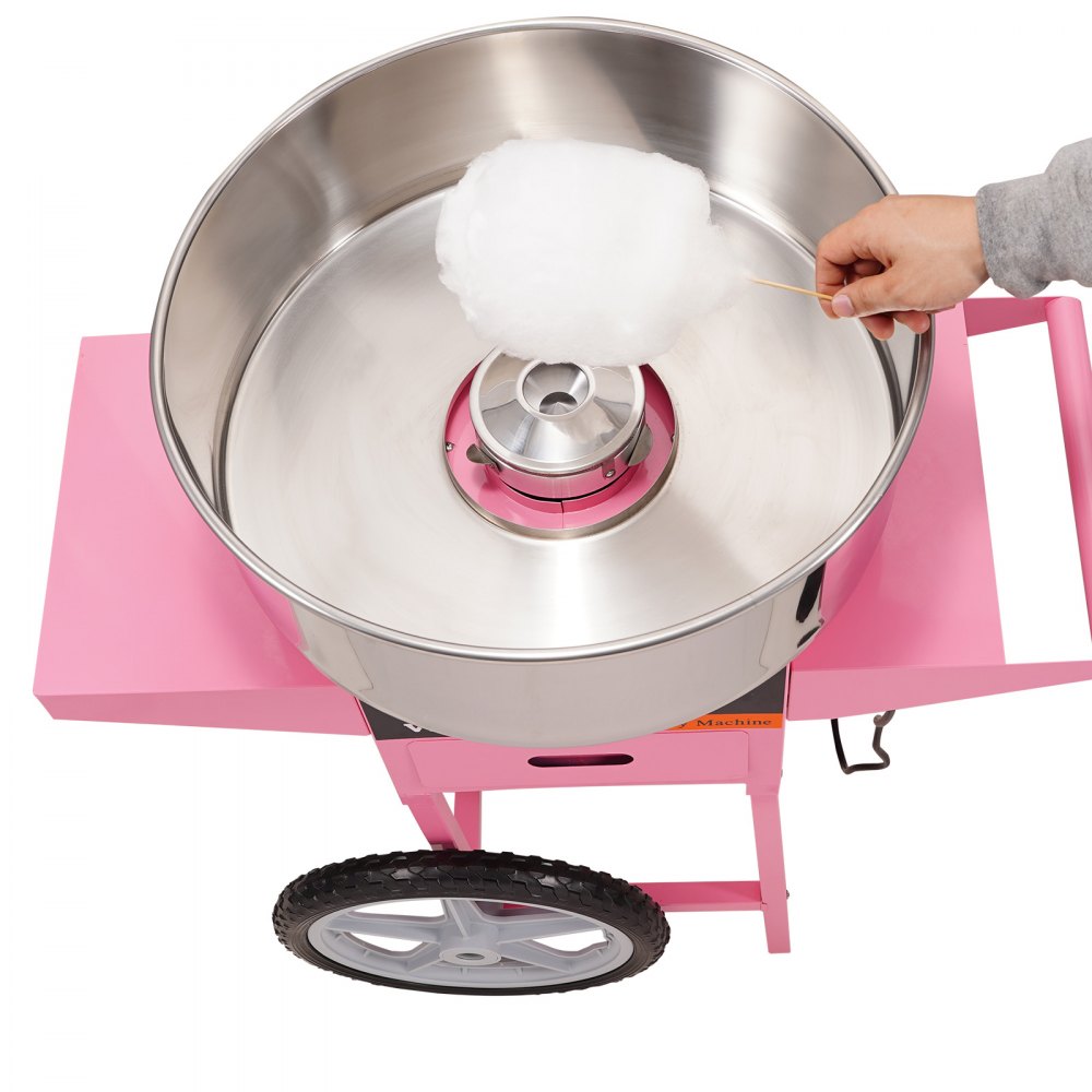 VEVOR Elektrische Suikerspinmachine met kar, 1000 W, Commerciële Suikerspinmachine met RVS kom, suikerschep en lade, Perfect voor kinderfeestjes, familiefeesten, Roze