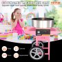 VEVOR Elektrische Suikerspinmachine met kar, 1000 W, Commerciële Suikerspinmachine met RVS kom, suikerschep en lade, Perfect voor kinderfeestjes, familiefeesten, Roze