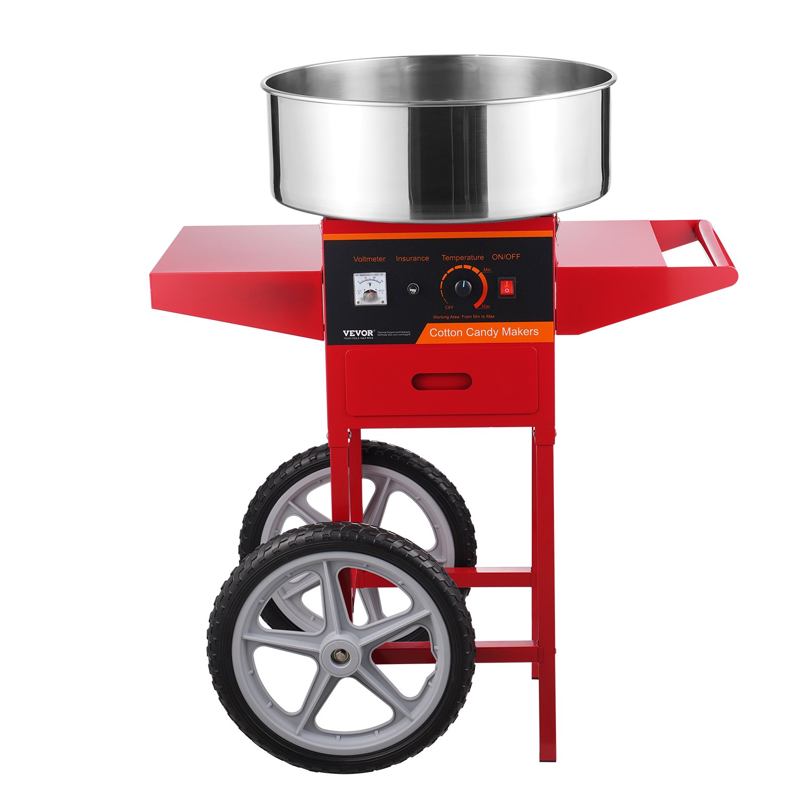 VEVOR Elektrische Suikerspinmachine met kar, 1000W Commerciële Suikerspinmachine met RVS Kom, Suikerschepje & Lade, Perfect voor Thuis, Kinderfeestjes, Familiefeestjes