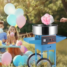 VEVOR Elektrische suikerspinmachine met kar, 1000W commerciële suikerspinmachine met roestvrijstalen kom, suikerschep en lade, perfect voor kinderverjaardagen, familiebijeenkomsten, blauw