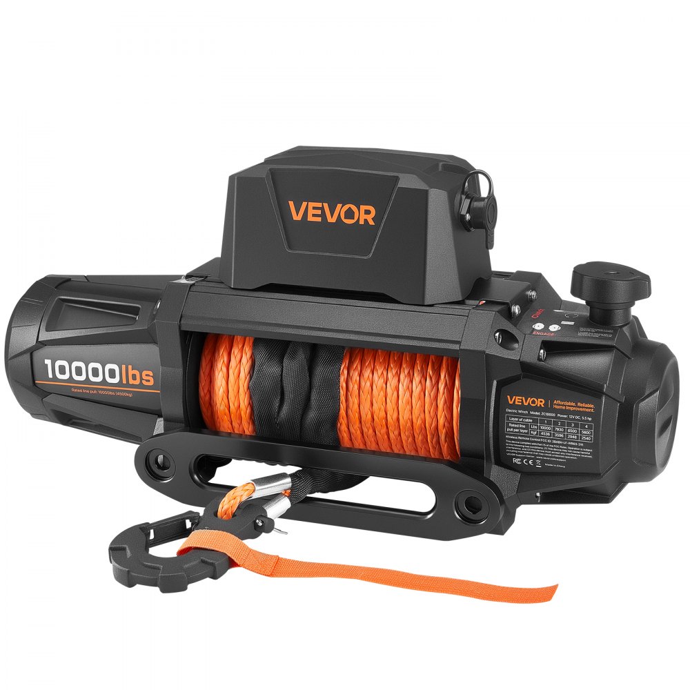 VEVOR elektrische lier, 4500 kg, 12 V DC vrachtwagenlier met Φ8,9 mm x 27,4 m synthetisch touw, draadloze en bekabelde afstandsbediening, IP67, voor het slepen van SUV's, jeeps, aanhangwagens en boten